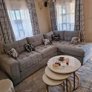 Grey Tufted L Shaped Seat
