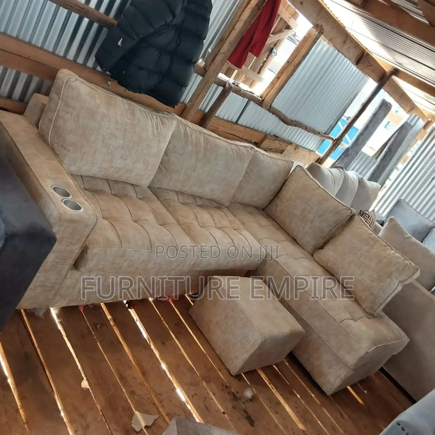 Beige L-Shaped Sectional Sofa