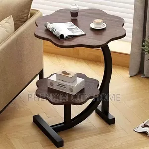 Two Layer Wooden Side Table With Metal Stand