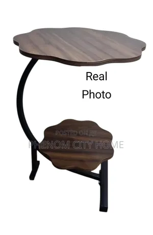 Two Layer Wooden Side Table With Metal Stand