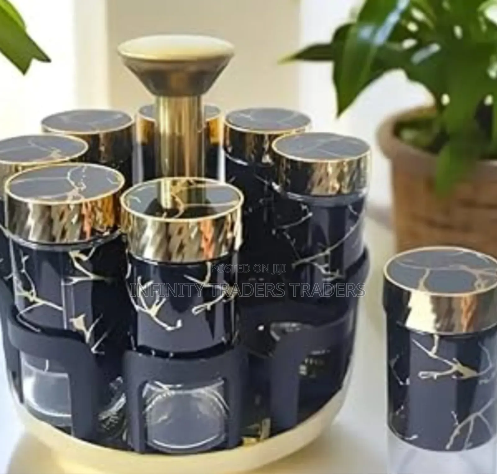 Spice Rack Marble Black Rotating