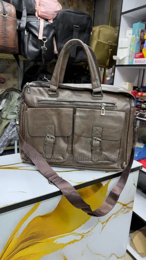 Leather Shoulder Laptop Bags With Multi Pockets at the Front