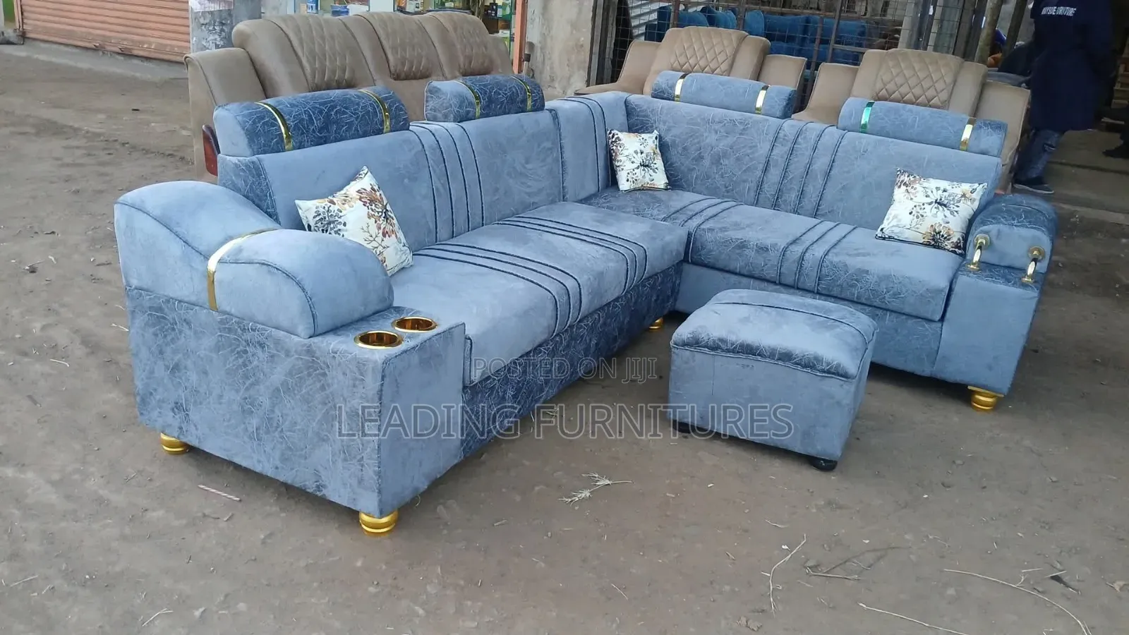 Harsh Gray L Shape + Free Throw Pillows and Footrest