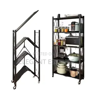 4 Tier Foldable Multipurpose Rack With Shelves and Wheel