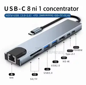 8 in 1 Computers Usb Hub Adapter With Ethernet Port