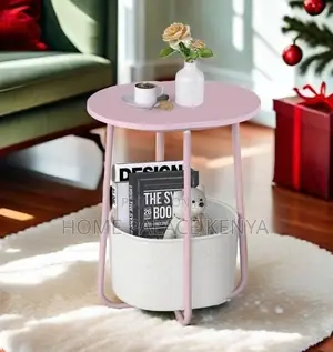 End Table: Side Table With Fabric Basket and Wooden Top