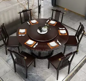 Dining Set; 6 -Seater Wooden Dining Table Set With Rotating Lazy Susan