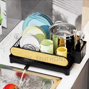 Unique Wood-Grain Design Compact Countertop Dish Drying Rack