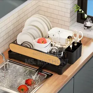 Unique Wood-Grain Design Compact Countertop Dish Drying Rack