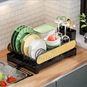 Unique Wood-Grain Design Compact Countertop Dish Drying Rack