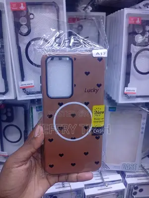 Samsung A17 Brown Phone Case With a Magsafe Ring and a Heart Pattern