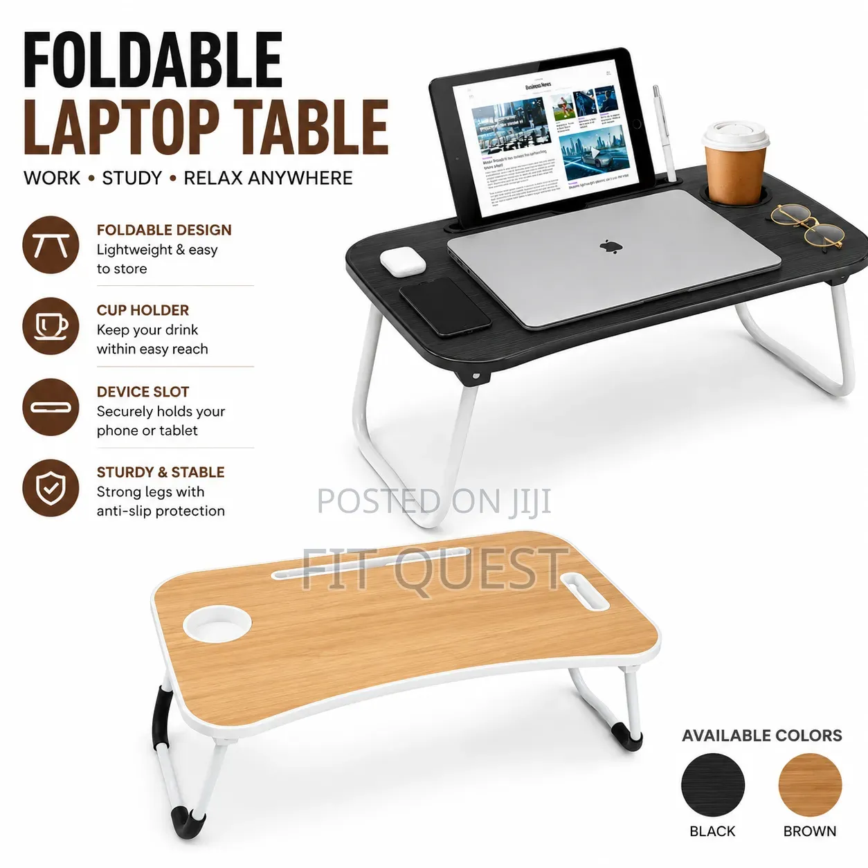 Foldable Laptop Table Bed Desk With Cup Holder Portable Study Tray