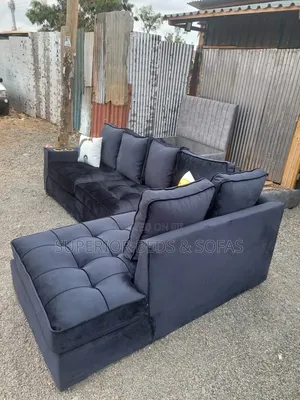 Black L-Shaped Sofa 6-Seater Sofa