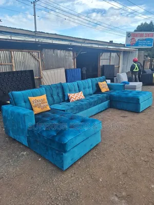 Blue U-Shape Sectional Sofa (7-Seater)