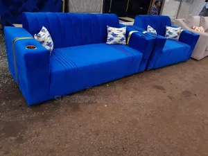 Blue 5-Seater Sofa Set With Cup Holders