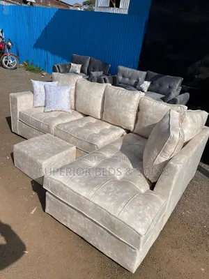 5-Seater Cream L-Shaped/Corner Seat + Ottoman