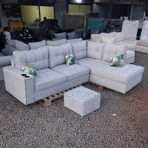 6 Seater Light Grey Tufted L Seat