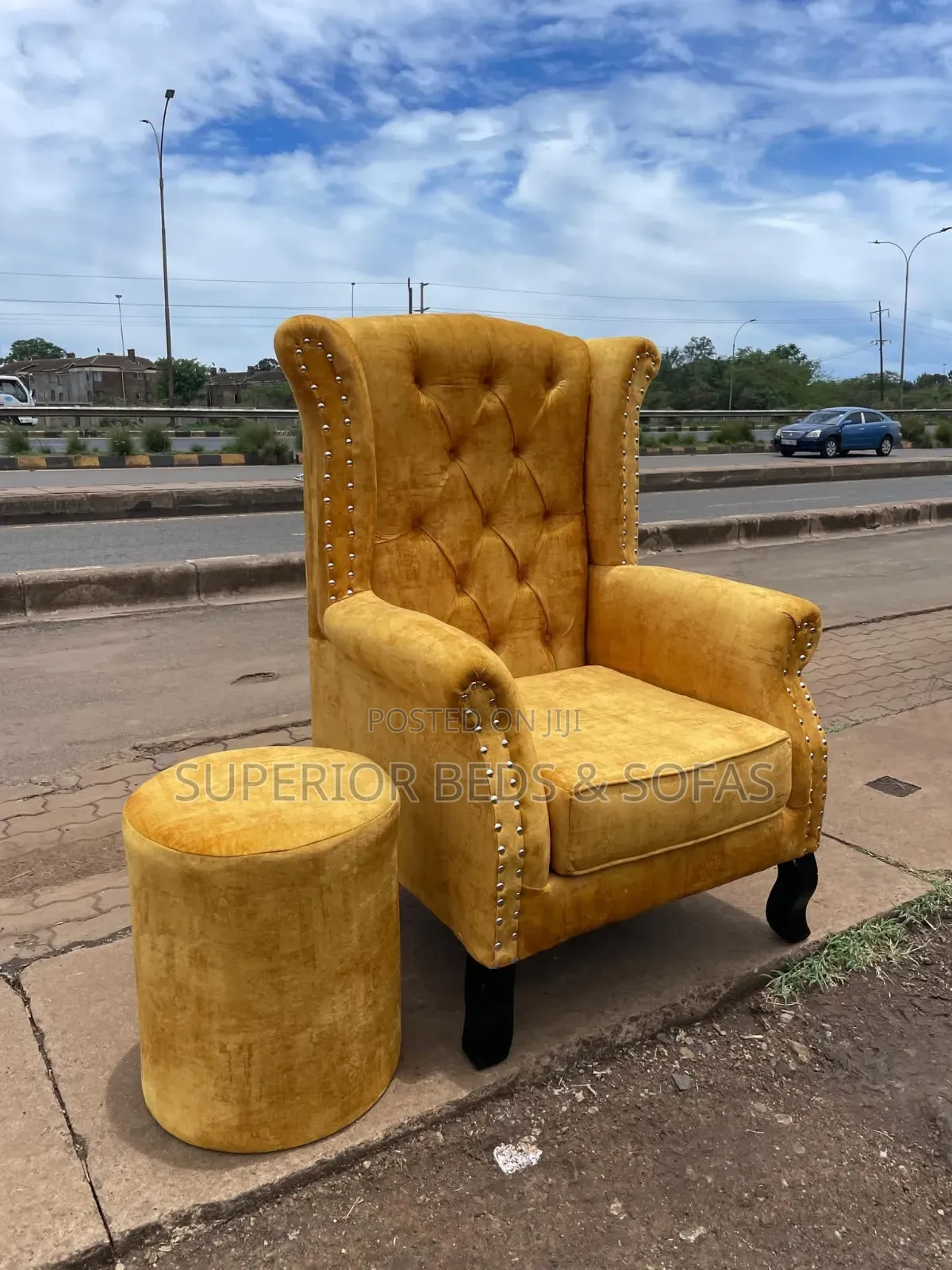 Mustard Gold Wingback Chair + Ottoman