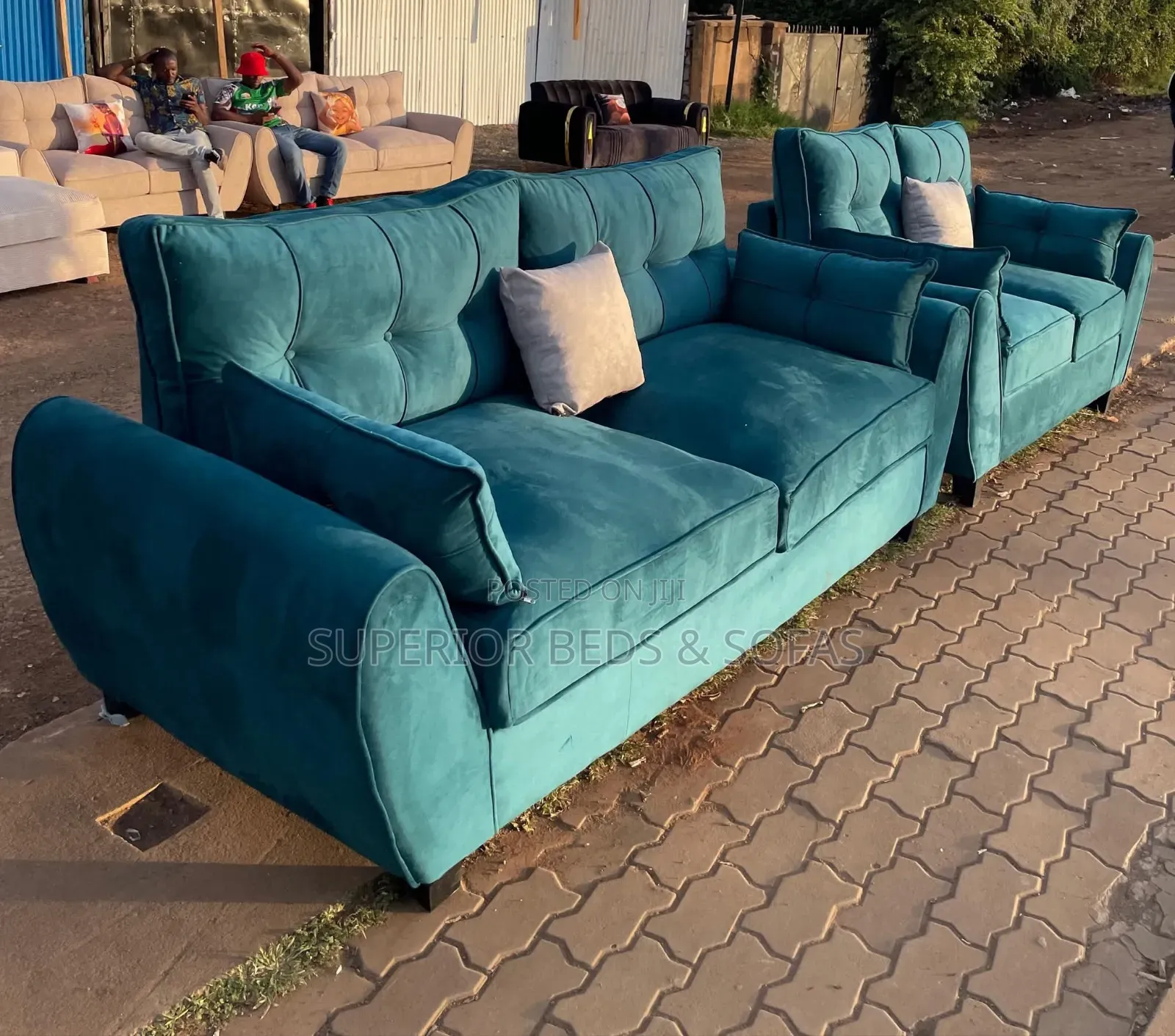 Teal Velvet 3+3 Sofa Set