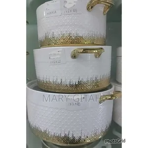 3pcs Set Elegant Gold Rim Ceramic Casserole Serving Dish With Vlid