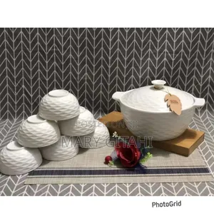 Ceramic White Serving Dish With Soup/Vegetable Bowls