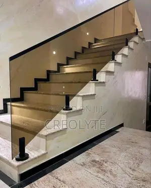 Frameless Glass Balustrade With Matte Marble Staircase Railing System