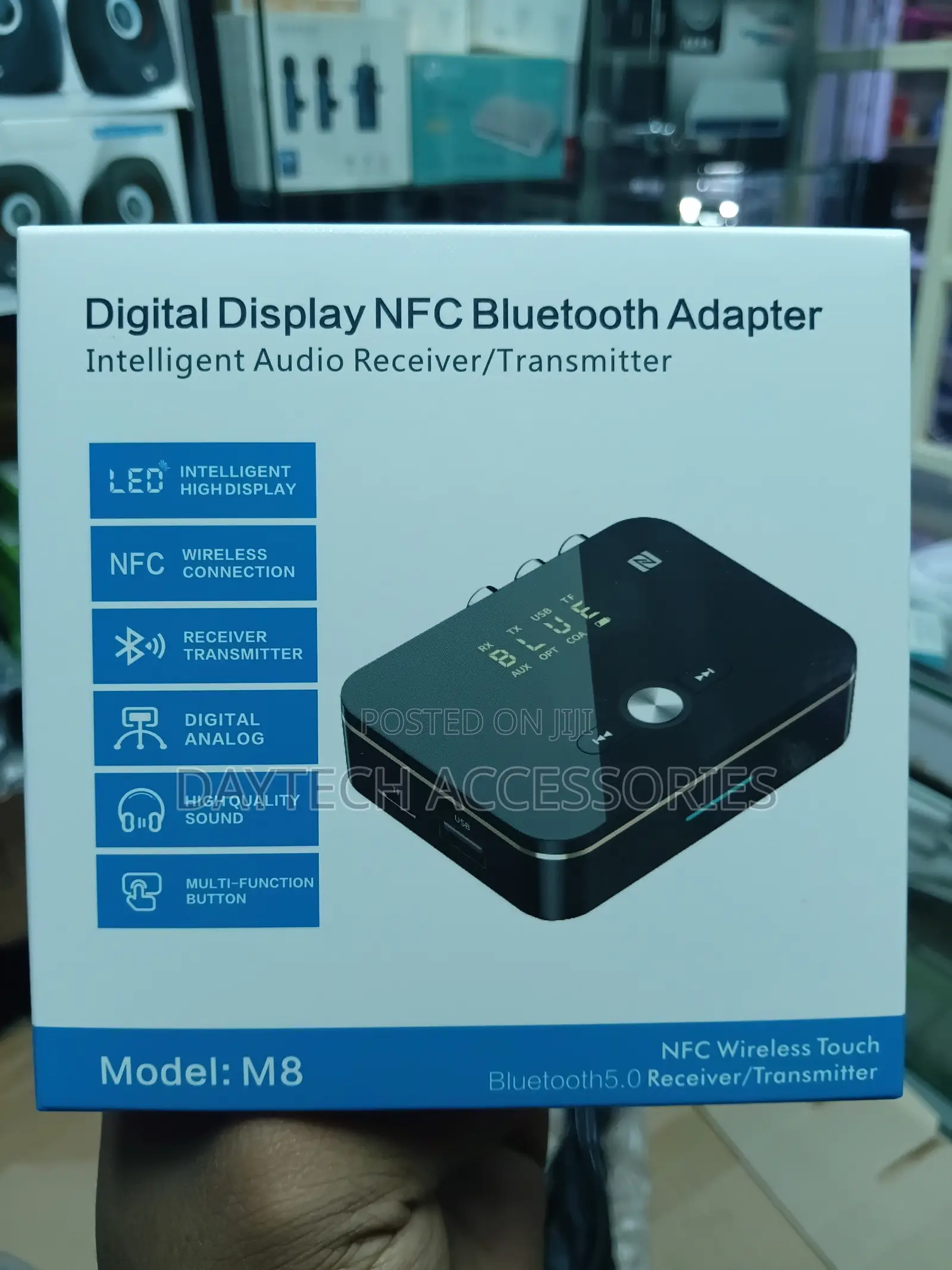 This M8 Digital Display NFC Bluetooth Adapter.