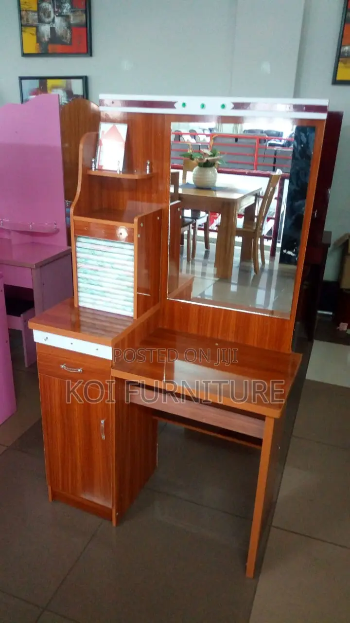 Vanity Set : Elegant Dark Walnut Dressing Table With Mirror