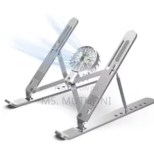 Adjustable Silver Aluminum Laptop Stand With a Built-in Cooling Fan,