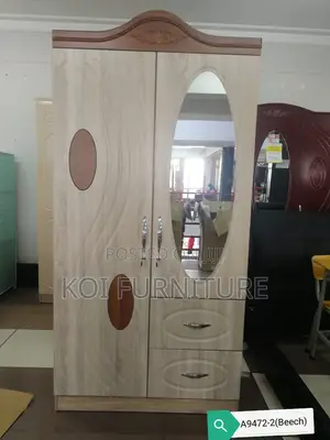 Wardrobe : 2-Door Wardrobe Features a Beech-Colored Wood-Grain Finish