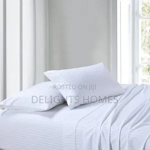 2 White Stripped Bedsheets With 2 Pillow Cases_sc