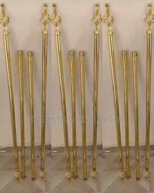Golden Double Curtain Rods With Flowers and Caps
