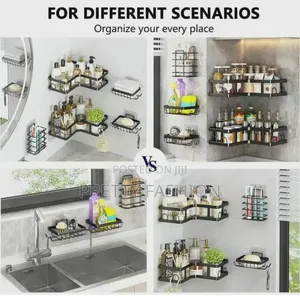Triangular 5in1 Metallic Bathroom Shelf Corner Organizer