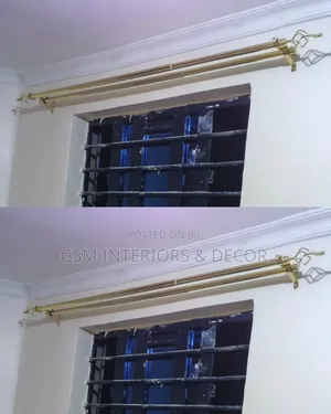 Adjustable Gold Curtain Rods for Kitchen Space