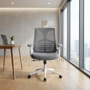 Office Chair : Grey and White Mid-Back Office Chair