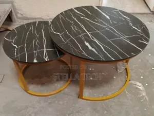 Black Nesting Coffee Table Marble Effect (Mdf)