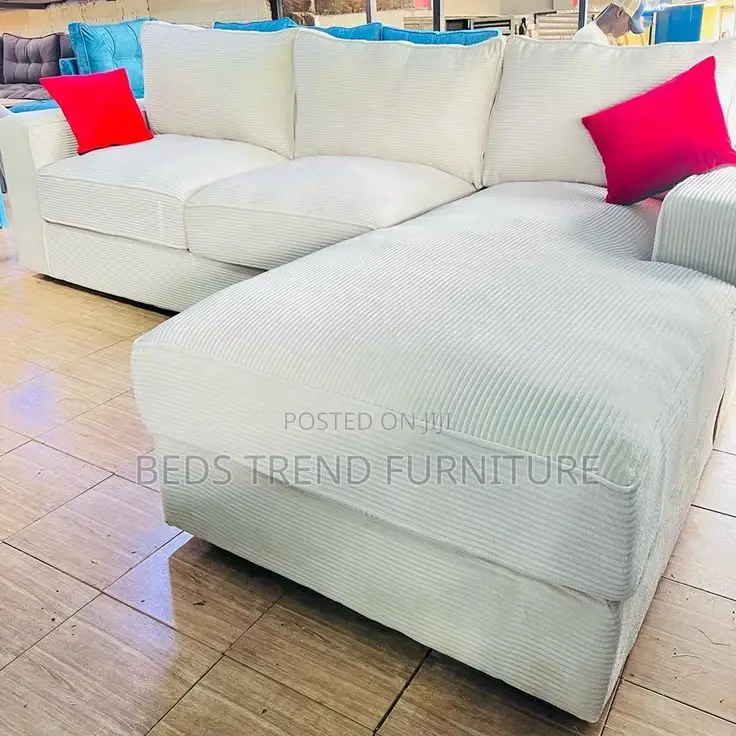 L Seat White Corduroy Sectional Sofa