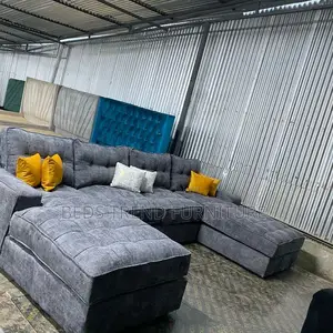 L Seat Grey Tufted 6-Seater Sofa With Foot Rest