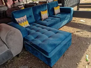 Blue L-Shaped Velvet Sofa (5-Seater)