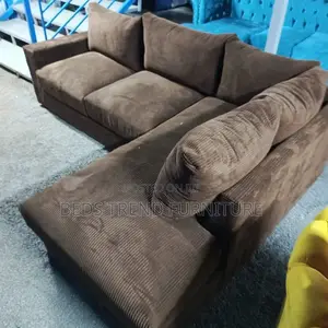 L Seat Brown Corduroy 6-Seater Sofa