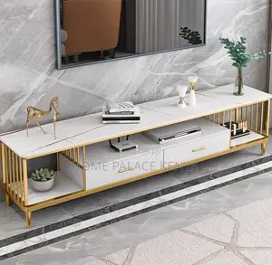 Tv Stand: Tv Stand With Marble Top, Drawers and Metal Frame