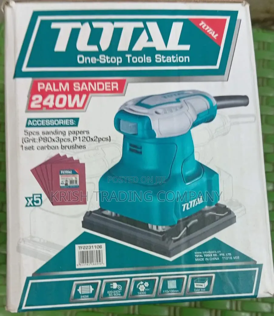 Total 240w Palm Sander + 5pcs Sanding Papers + 1 Set Carbon Brushes