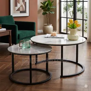 Coffee Table; Marble Round Home Office Coffee Table