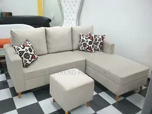 L Seat Beige 6-Seater Sofa With Foot Rest