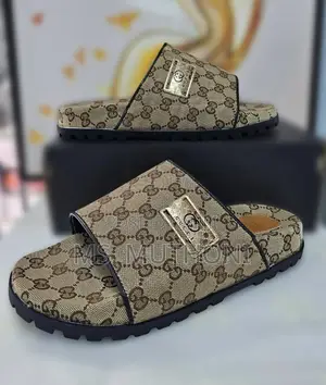 Gg Supreme Beige Canvas Monogram Gucci Slides Size 40-46