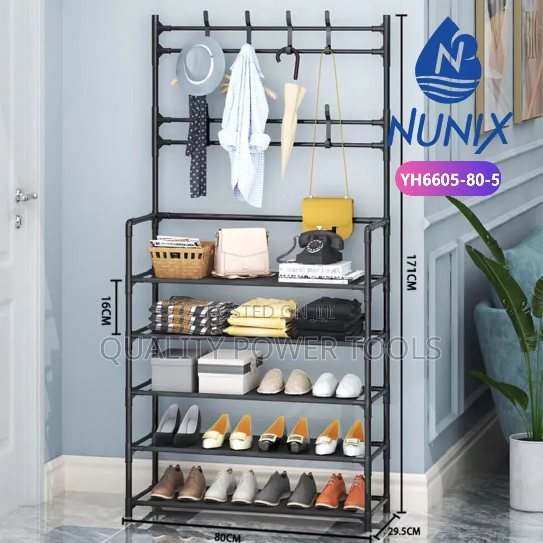 Strong Metallic 5 Tier Multipurpose Clothes Shoe Rack
