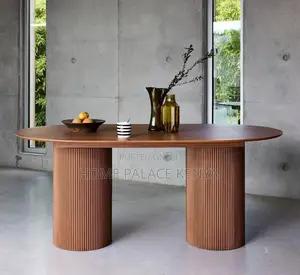Dining Table: Oval Solid Wood Dining Table With Roman Pillar Base