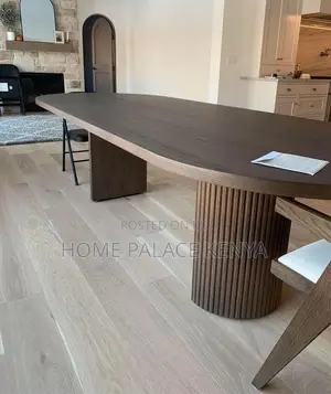 Dining Table: Oval Solid Wood Dining Table With Roman Pillar Base