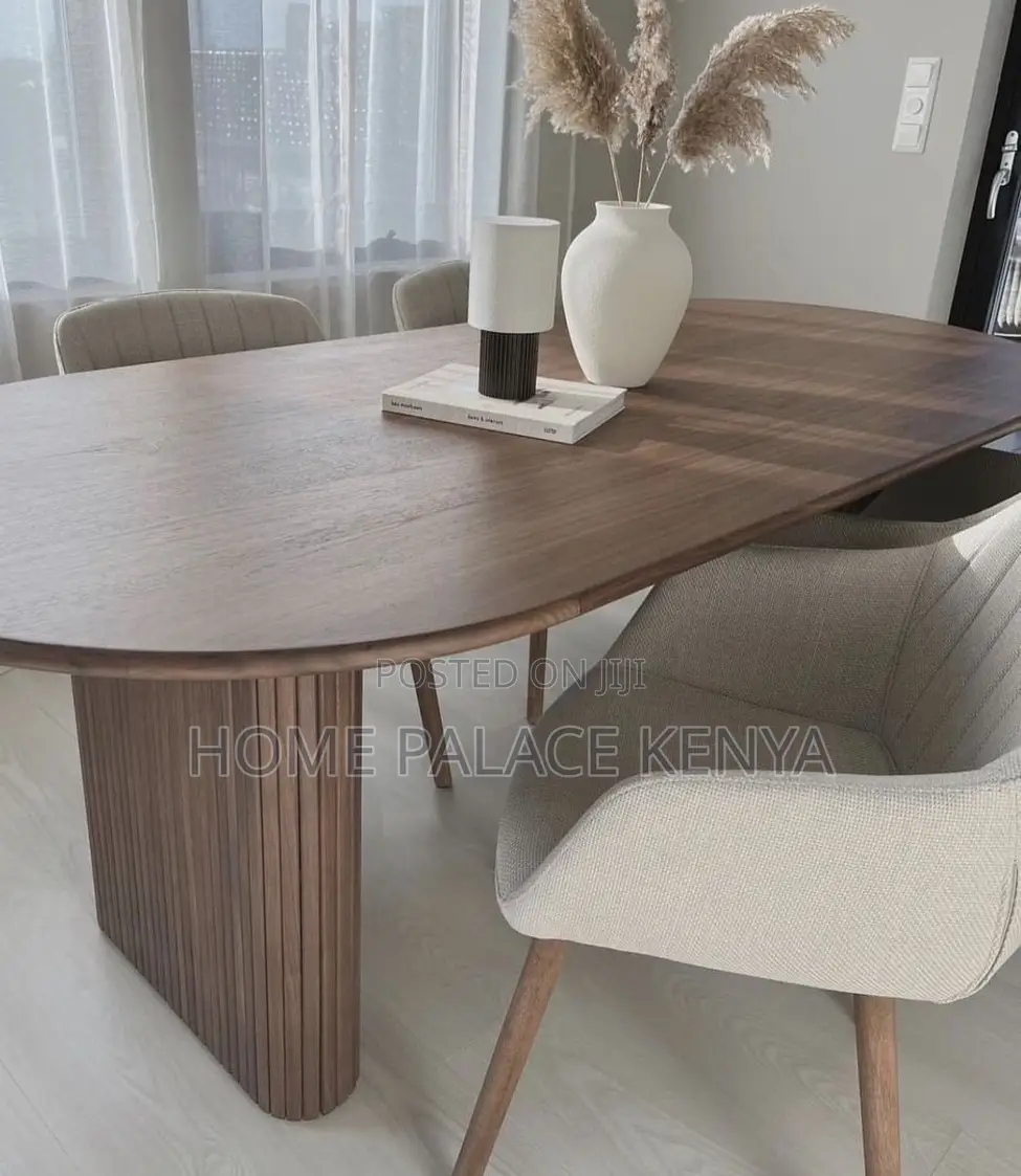 Dining Table: Oval Solid Wood Dining Table With Roman Pillar Base