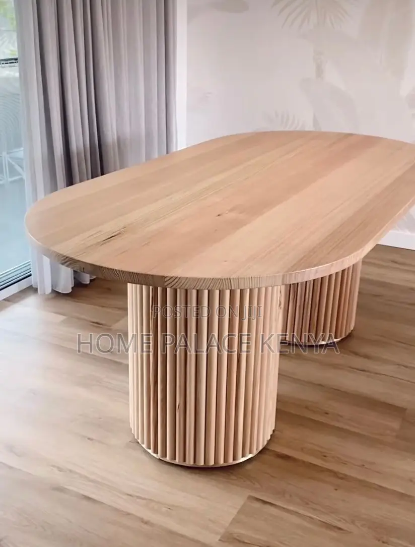 Dining Table: Oval Solid Wood Dining Table With Roman Pillar Base